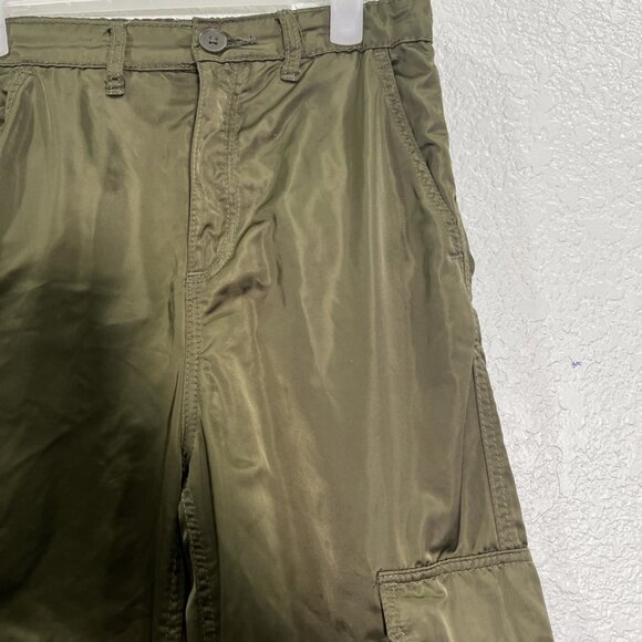 H&M Cargo Pants Girls 10-12 Green Khaki Satin Wide Leg High Waist Utility Grunge - Picture 2 of 8